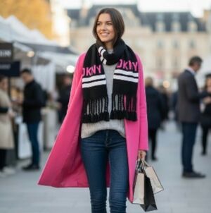 Dkny fringe scarf pink black